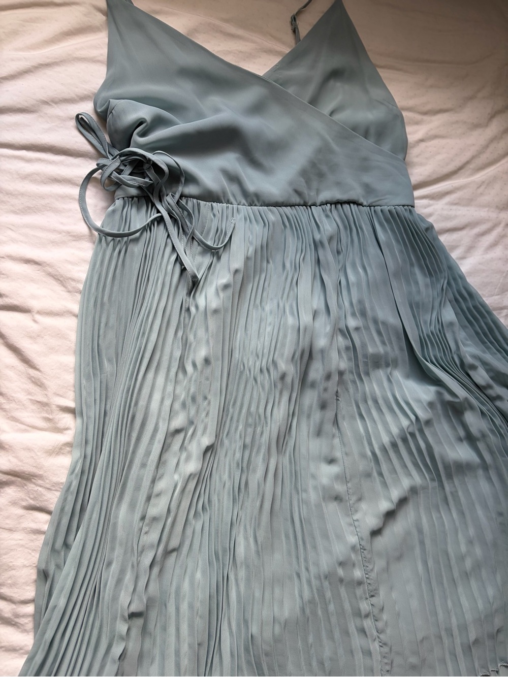 BLACK TAPE Pleated Wrap Midi Dress in Dusty Sage Blue